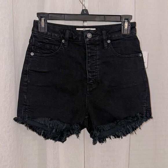 free people 26 crvy High Rise Black Raw Fringe Frayed Hem Denim Shorts - Picture 3 of 13